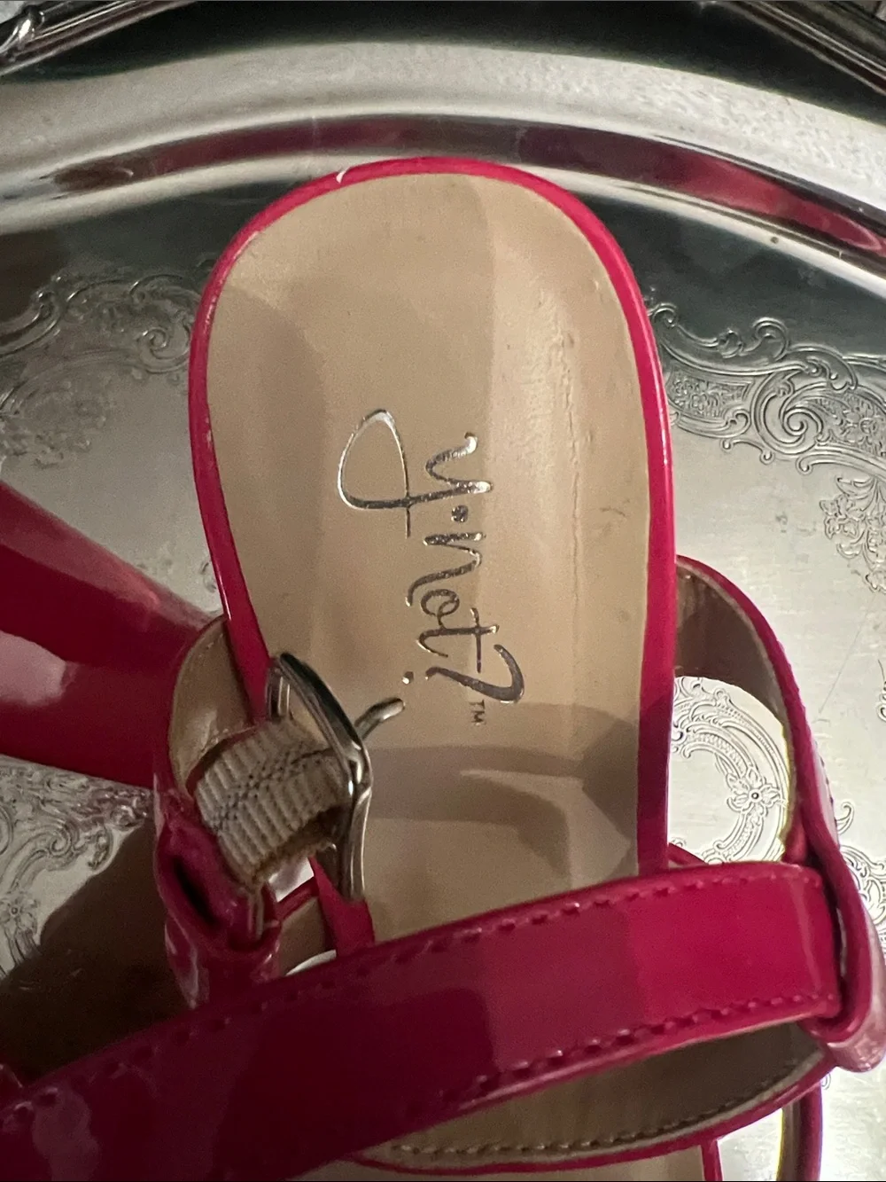Glossy Hot Pink Platform Block Heel Sandals with Ankle Strap